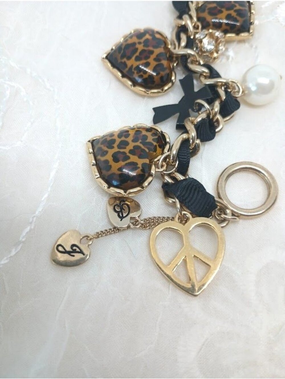 Betsey Johnson Leopard Print Heart Charm Bracelet & Labradorite Bracelets - Picture 4 of 10